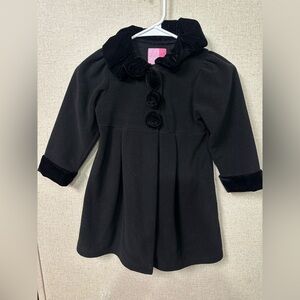 Good Lad Black Girls' Pea Coat with Velvet Rosettes
